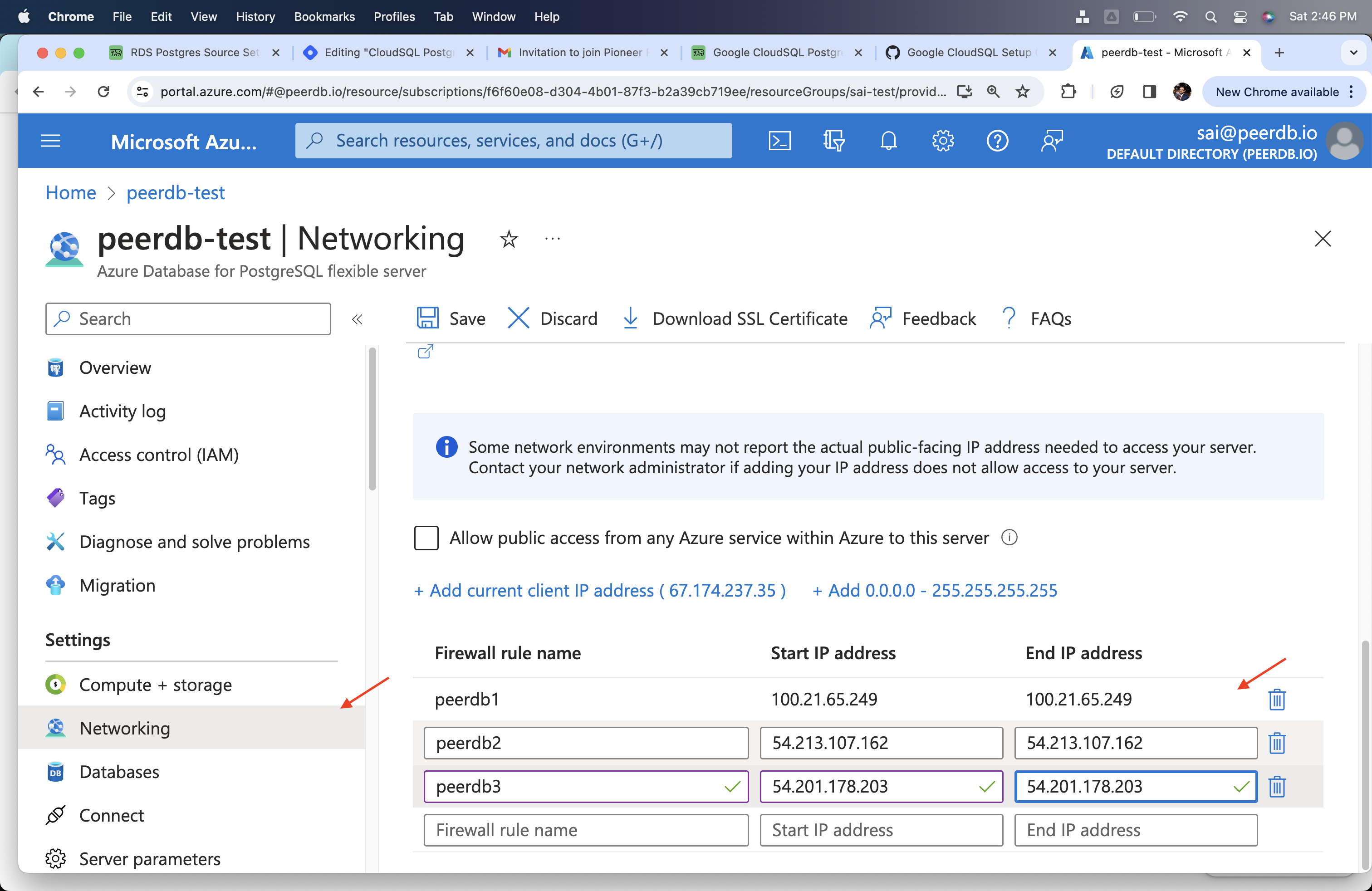 Добавление IP-адресов ClickPipes в Firewall в Azure Flexible Server for Postgres