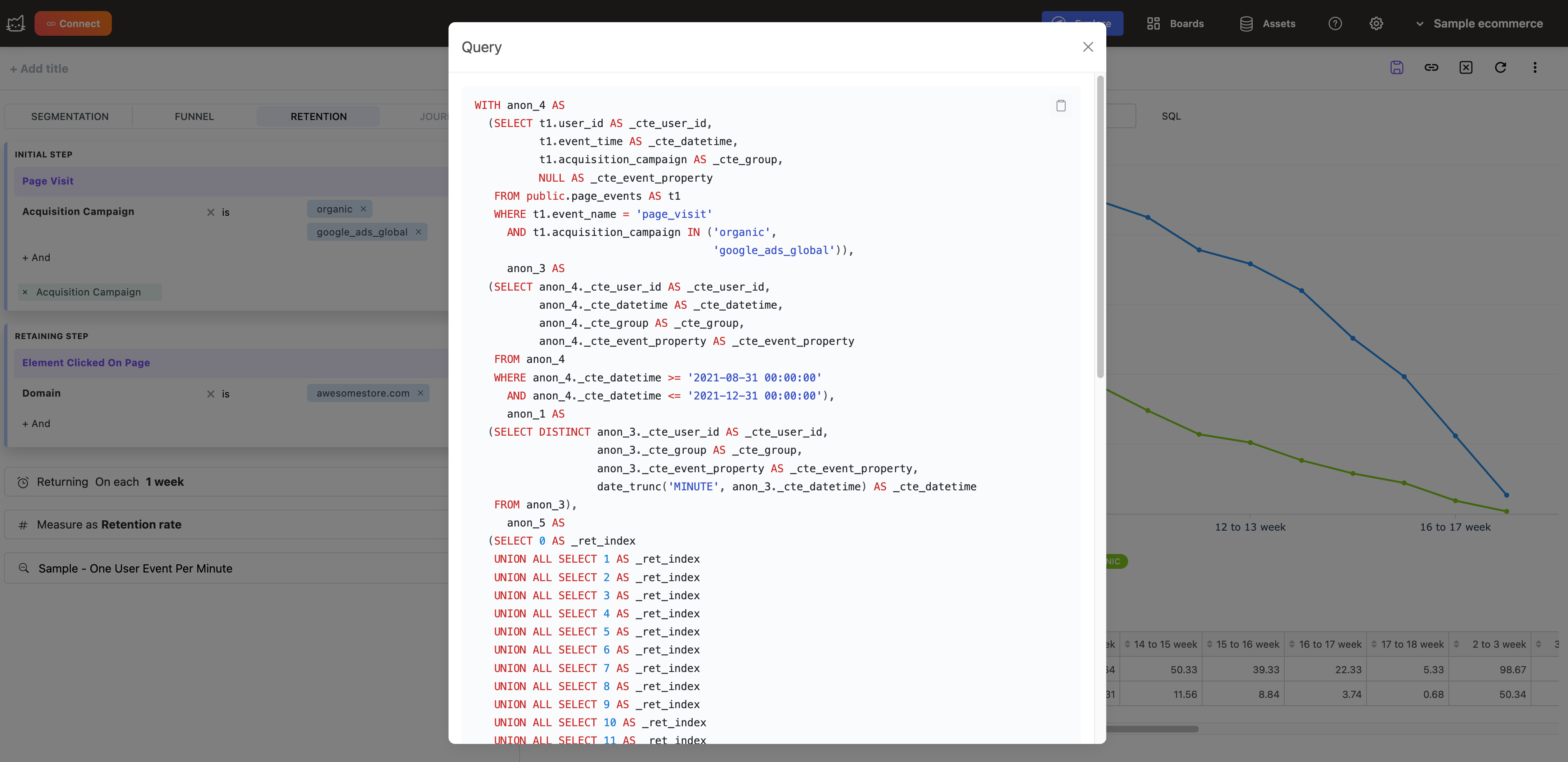 Представление генерации SQL-кода в Mitzu с нативным запросом ClickHouse